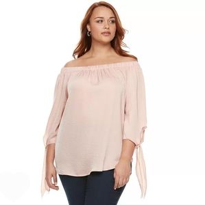 Off shoulder satin peach top